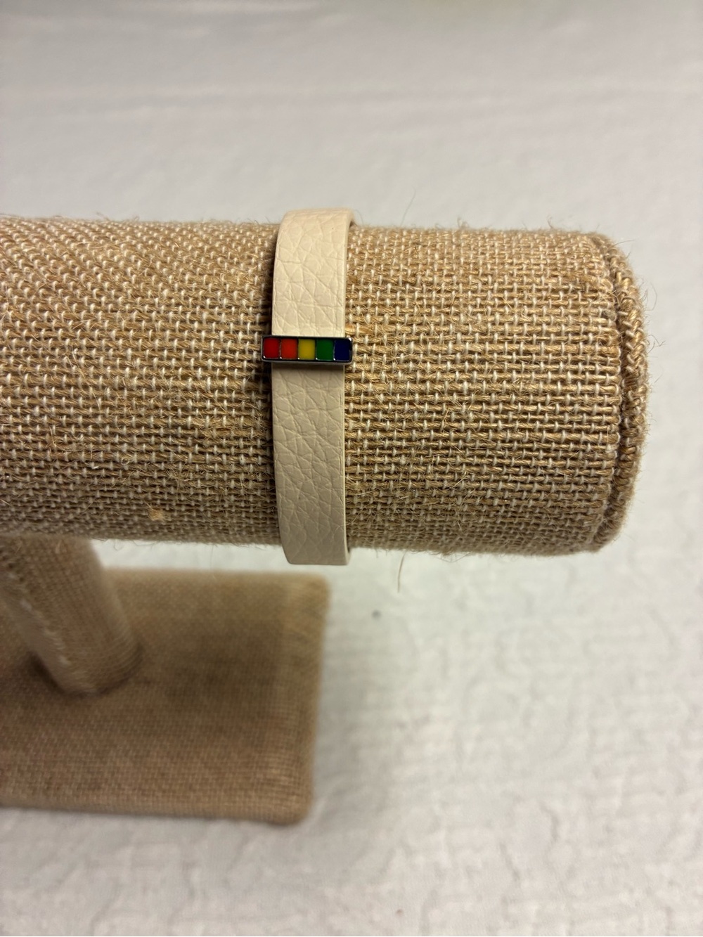 KEEP Collective Cream Leather Bracelet with Rainbow Accent Charm